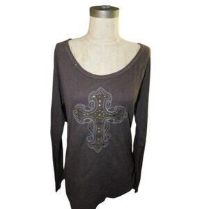 Roper Size L Large Waffle Knit Scoop Neck Western Style Cross Shirt Top